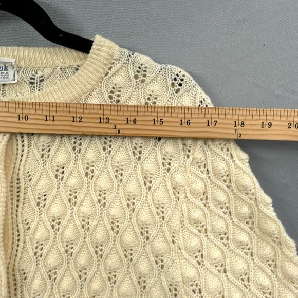 VTG Cardigan Sweater S Cream Granny Cottagecore 60s Mod MCM Bubble Knit Pearl US - Picture 12 of 15